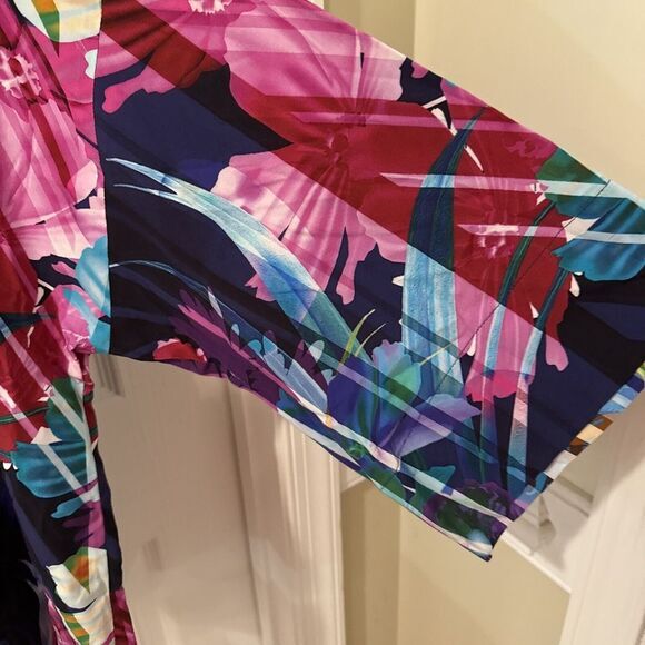 Soft Surroundings Womens Rayon Boat Neck Floral Striped Boxy Top 1X Art To Wear - Picture 3 of 6